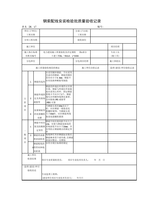 【工程文档】钢索配线安装检验批质量验收记录