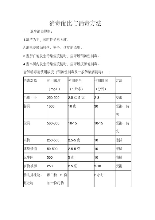 幼儿园消毒配比与消毒方法