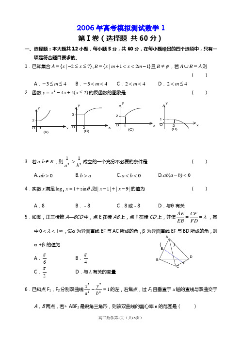 2006年高考模拟测试数学1