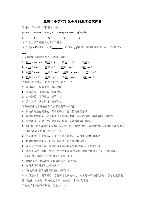 盐城市小学六年级小升初期末语文试卷