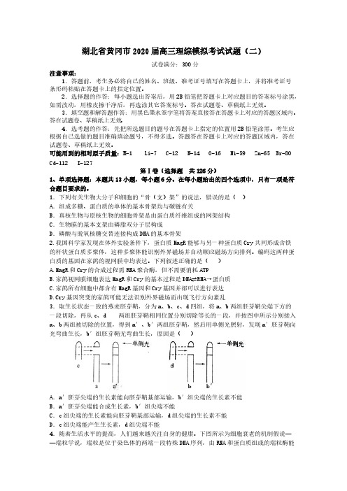 湖北省黄冈市2020届高三理综模拟考试试题【含答案】