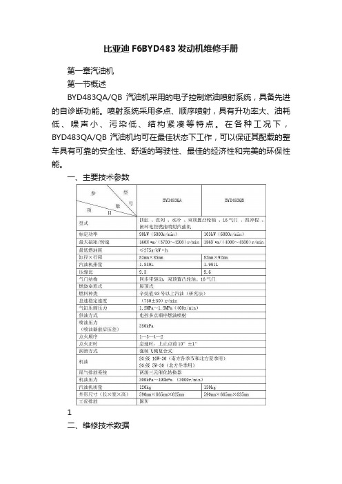 比亚迪F6BYD483发动机维修手册