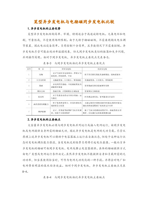 笼型异步发电机与电励磁同步发电机比较