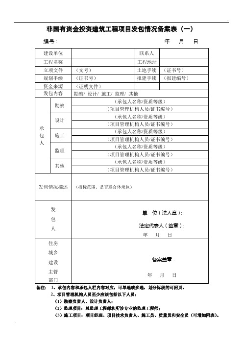 非国有资金投资建筑工程项目发包情况备案表