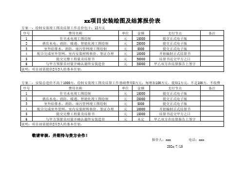 CAD绘图及结算报价表202x