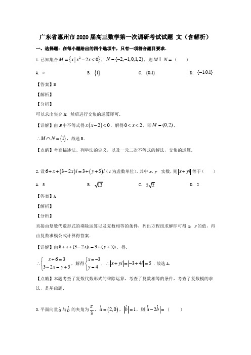 广东省惠州市2020届高三数学第一次调研考试试题文(含解析)