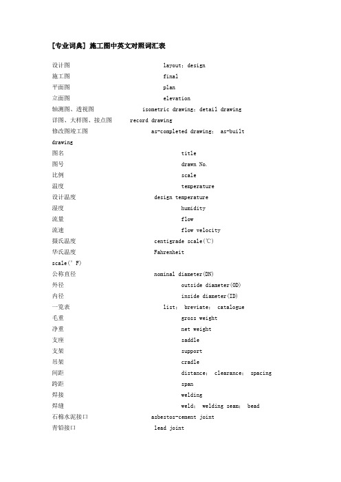 [专业词典] 施工图中英文对照词汇表