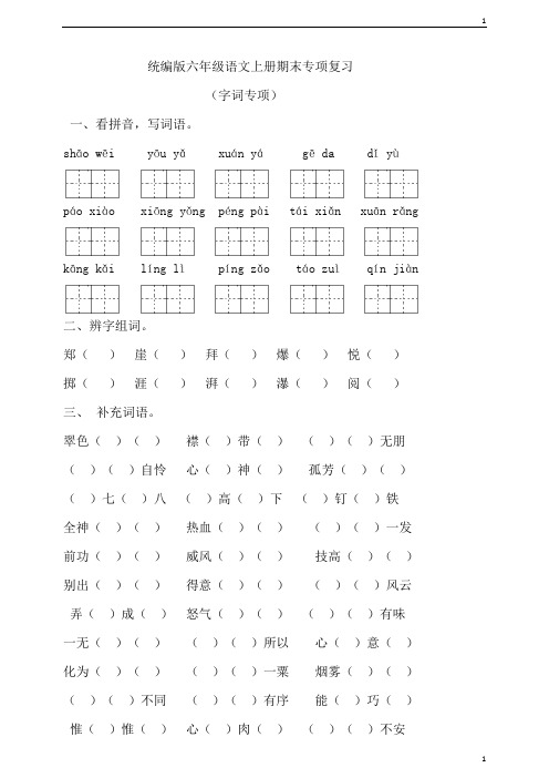 部编统编人教版小学语文六年级上册语文期末专项复习(字词专项)(含答案)