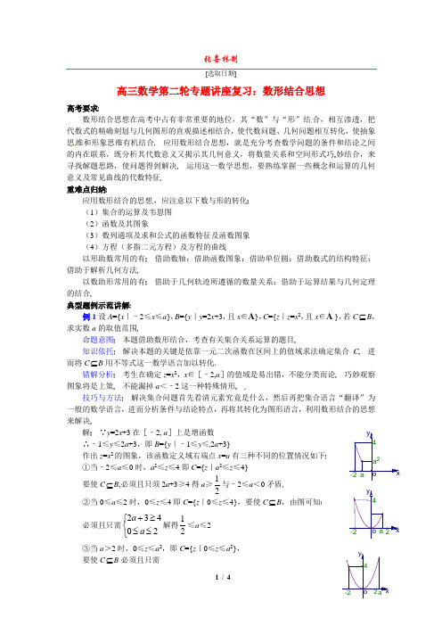 高三数学第二轮专题讲座复习：数形结合思想