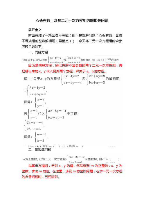 心头有数｜含参二元一次方程组的解相关问题