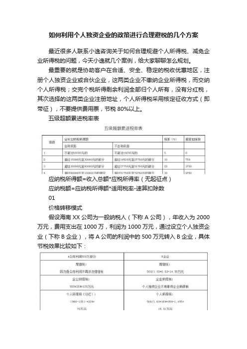 如何利用个人独资企业的政策进行合理避税的几个方案