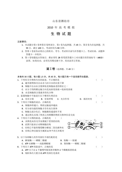 2010届高考生物第一次模拟检测试题4