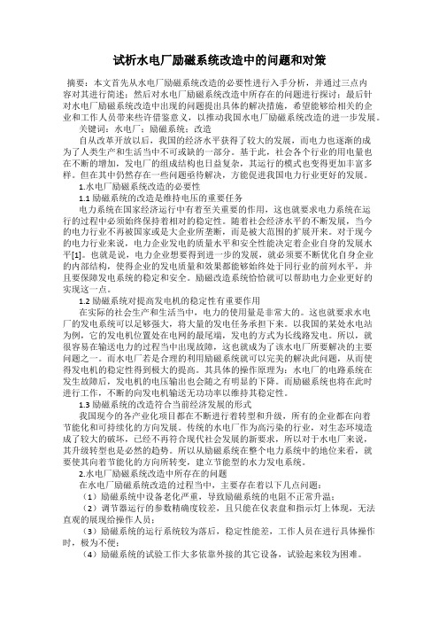 试析水电厂励磁系统改造中的问题和对策