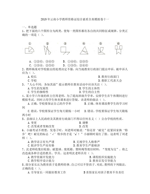 2019年云南小学教师资格证综合素质全真模拟卷十一