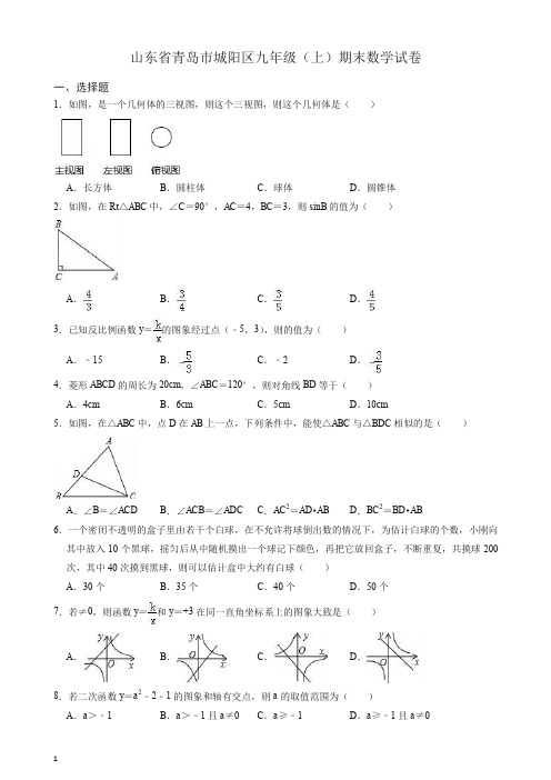 青岛市城阳区九年级上册期末数学试卷(有答案)【最新】