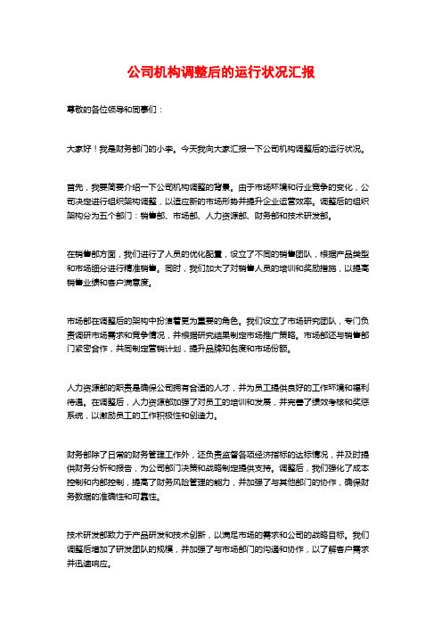 公司机构调整后的运行状况汇报