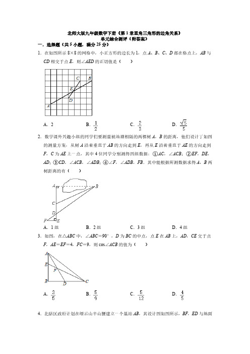 北师大版初三数学9年级下册 第1章(直角三角形的边角关系)单元综合测评(含答案)