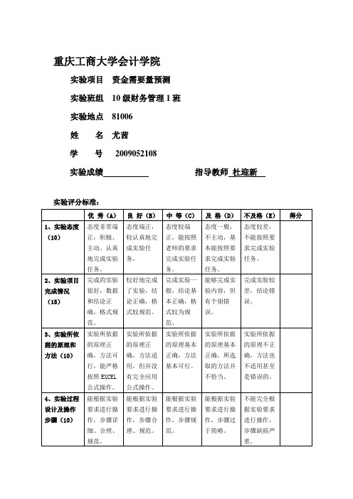 财务管理实验报告书一——资金需要量预测