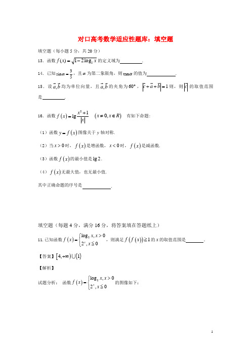 对口高考数学适应性题库填空题集中练(一)