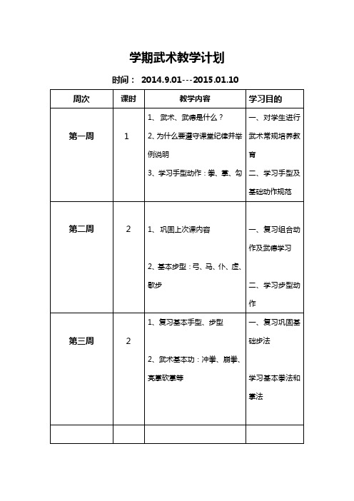 武术教学计划