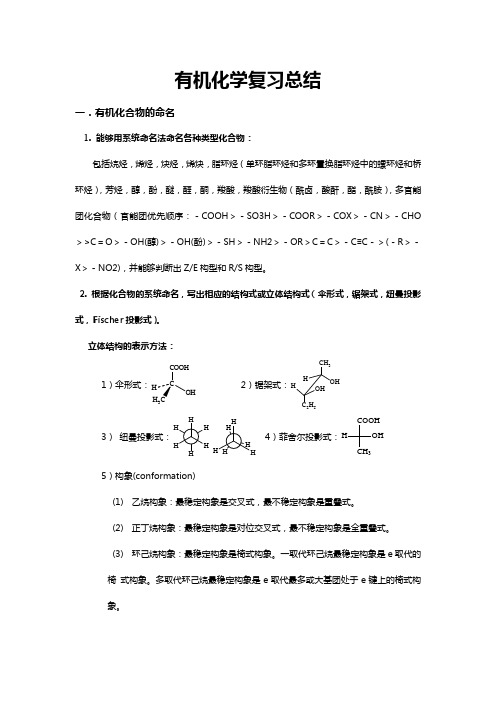 大学有机化学复习重点总结(各种知识点,鉴别,命名)