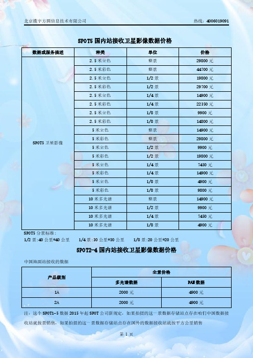 spot1-7卫星所有卫星影像的价格制定规则