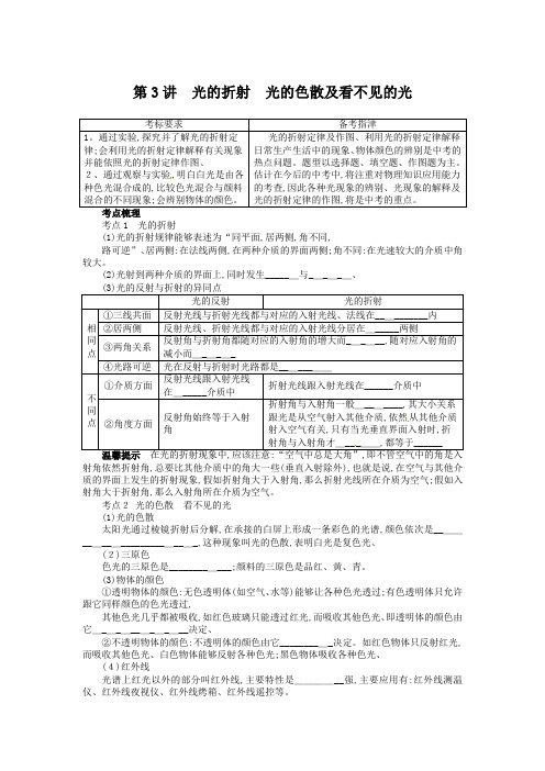 中考总复习物理人教 光的折射光的色散及看不见的光