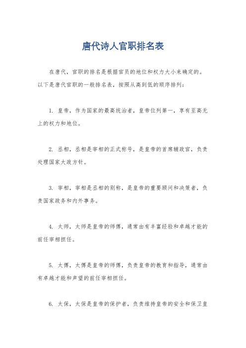 唐代诗人官职排名表