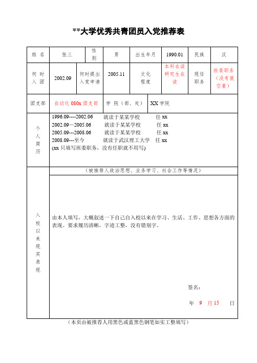 入党积极分子推优表模板