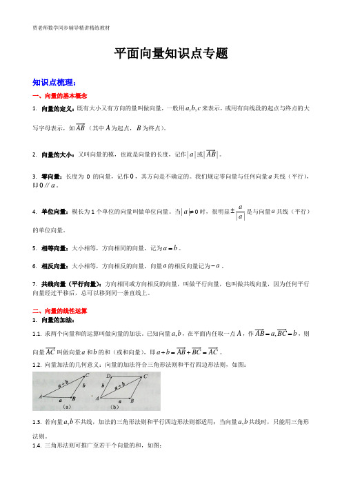 高一数学必修四,平面向量知识点总结,2020最新版