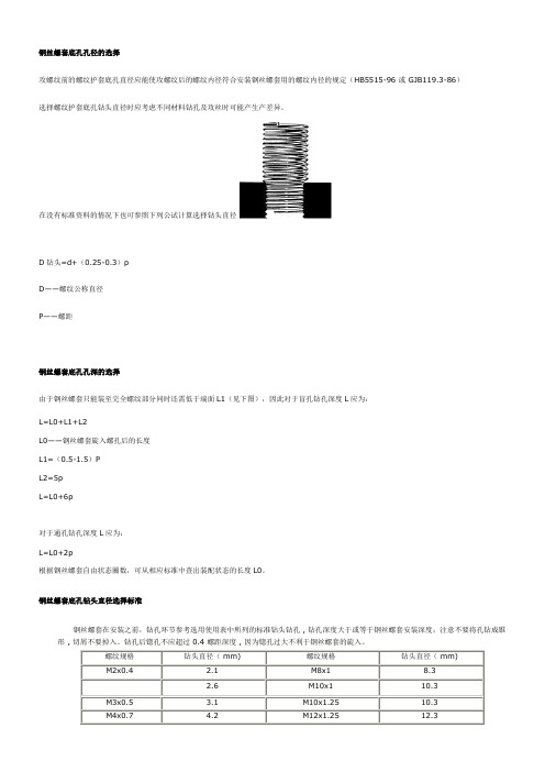 钢丝螺套底孔尺寸