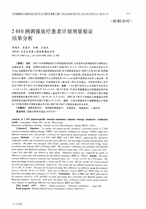 2010例调强放疗患者计划剂量验证结果分析