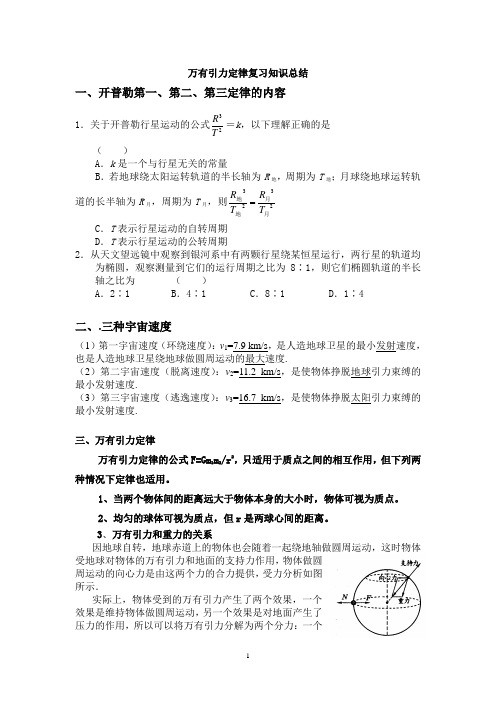 万有引力定律复习知识总结