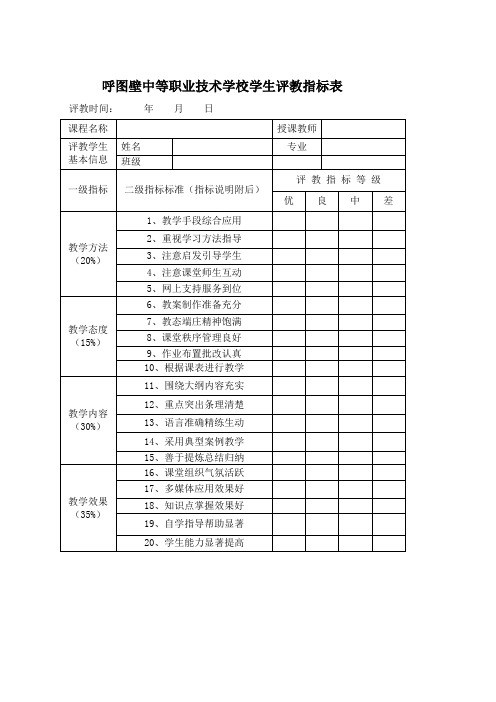 学生评教指标表