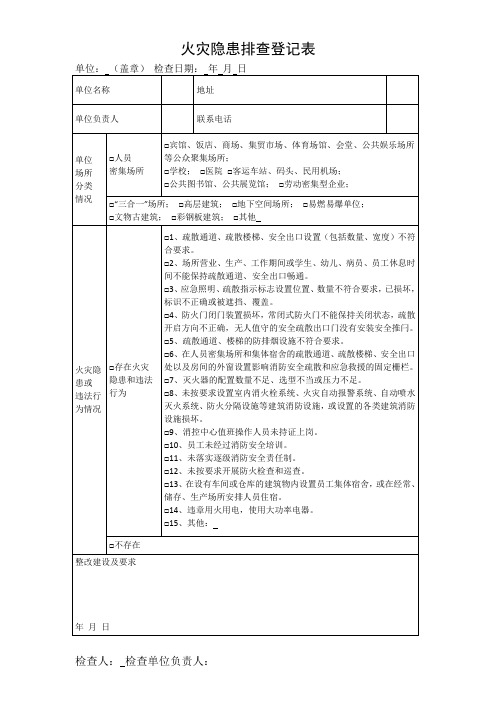 火灾隐患排查登记表