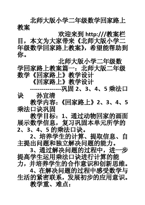 北师大版小学二年级数学回家路上教案