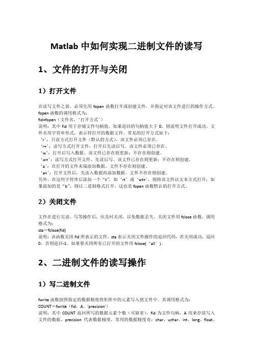 Matlab中如何实现二进制文件的读写