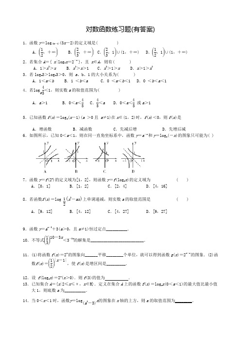 对数函数练习题(有答案)