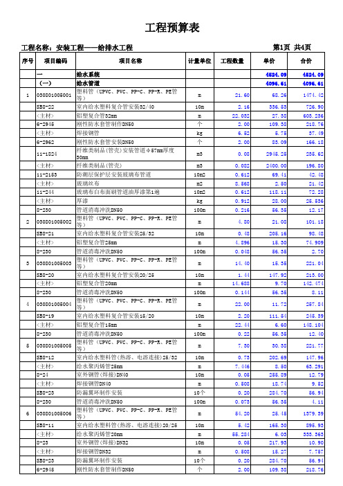 给排水工程 工程预算表 主材 