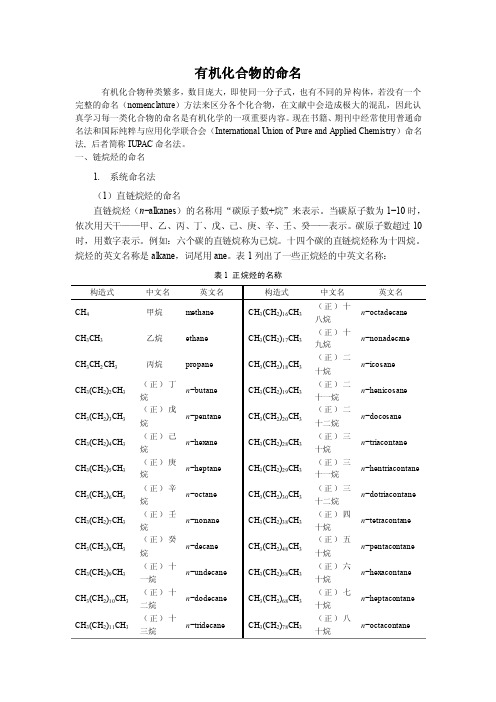 化学--有机化合物命名大全