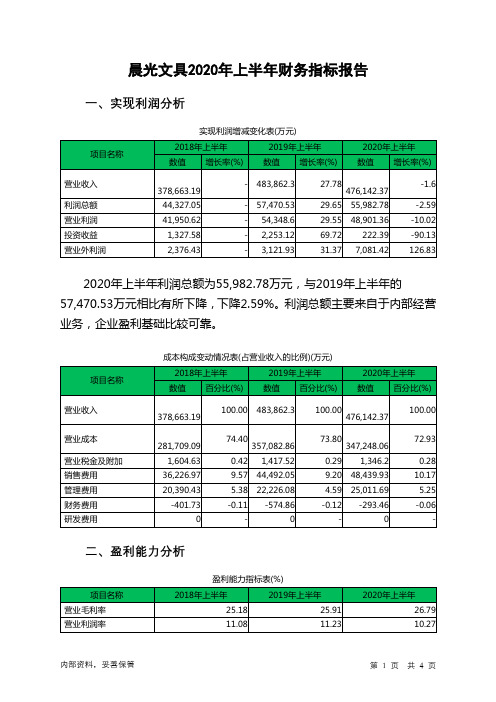 晨光文具2020年上半年财务指标报告