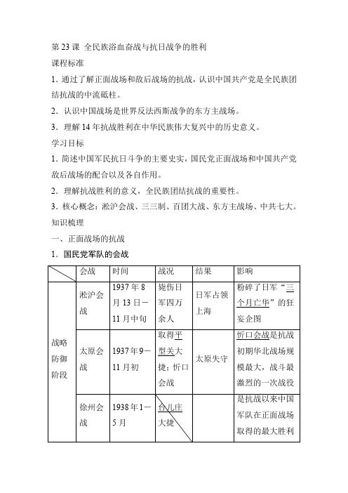 第23课 全民族浴血奋战与抗日战争的胜利 导学案 高一上学期统编版(2019)必修中外历史纲要上