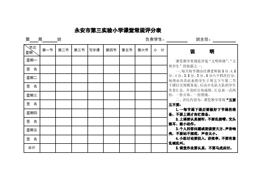 永安市第三实验小学课堂常规评分表