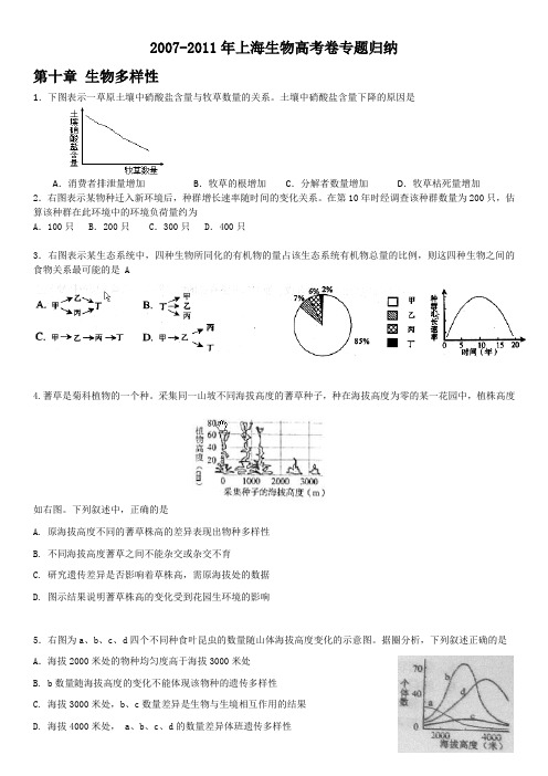 (完整word)最新近五年上海生物高考卷专题归纳-第10章-生物多样性(学生),推荐文档