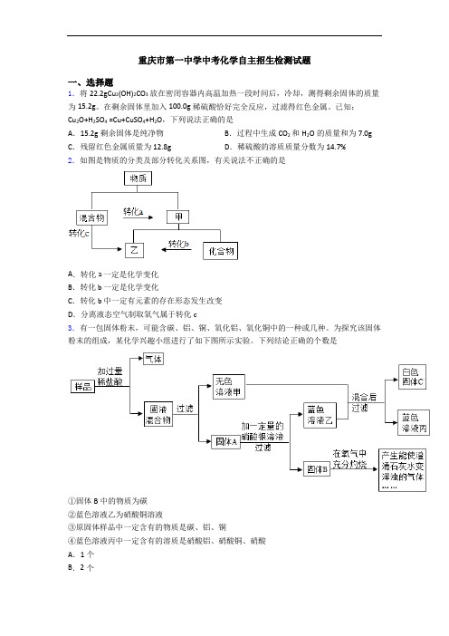 重庆市第一中学中考化学自主招生检测试题