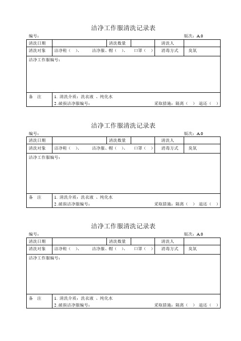 QP12-QR-06洁净工作服清洗记录表A.0