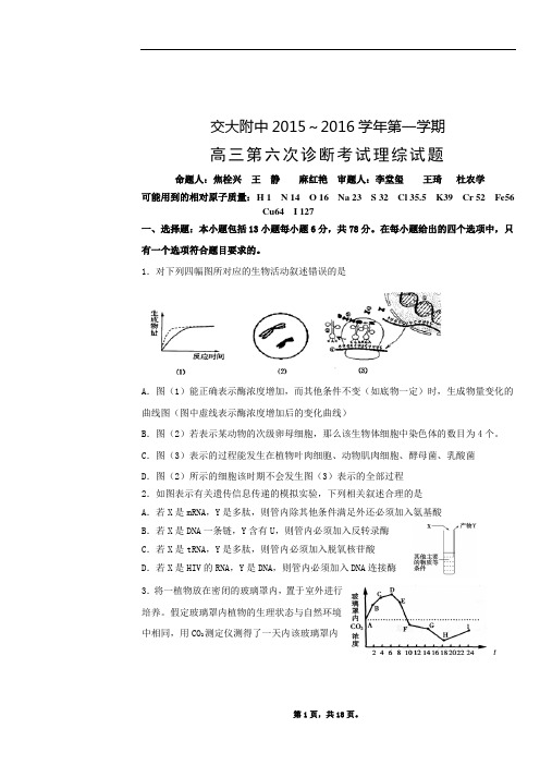 西安交大附中高考模拟 理综试题