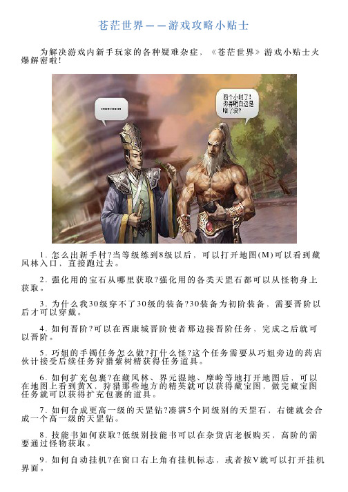 苍茫世界——游戏攻略小贴士