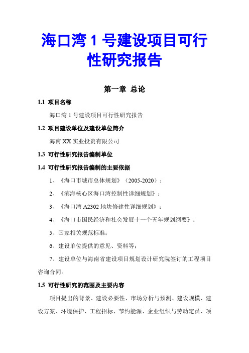 海口湾1号建设项目可行性研究报告