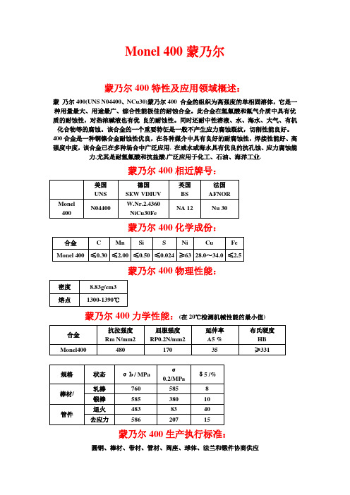 (完整版)Monel400执行标准Monel400化学成分